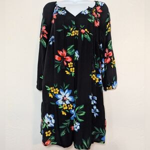 Old Navy Black Floral Tropical Beach Vacation Resortwear Cruise Hawaiian Dress S